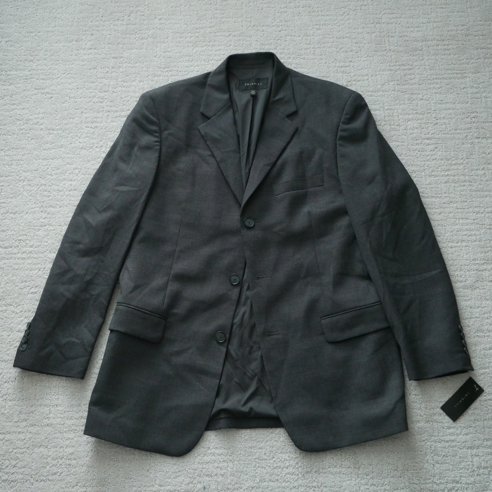 Twinhill Mens Tribeca Birdseye Suit Jacket Charcoal Gray 42R 140-0018-101 NWT